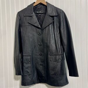 VTG  Michael Michelle L Genuine Leather Button Car Coat Jacket Black Quilted